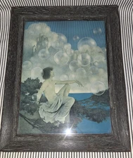 FRAMED VTG MAXFIELD PARRISH Air Castles Bubbles 20x16 CHROMOLITHOGRAPH PRINT