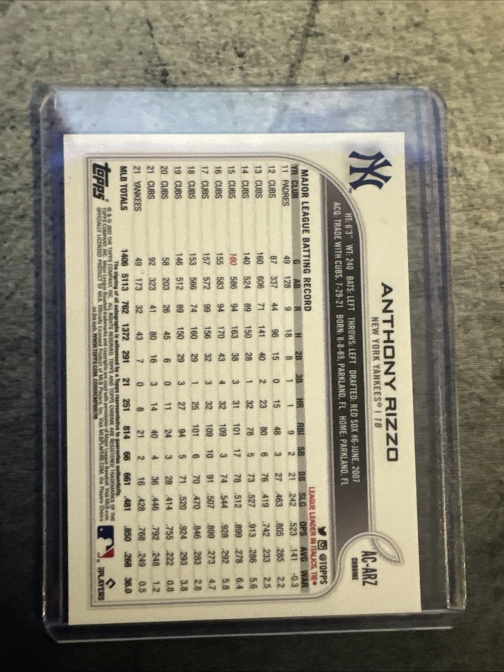 2022 Topps Chrome update Anthony Rizzo Refractor Auto - Image 2 of 2