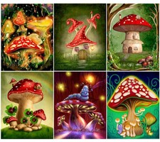 6 Pack Mushroom Diamond Art Painting Kits For Adults 5d Diy Mushroom House Ge...