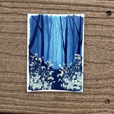 ACEO Original Painting Moonlit Forest Landscape Gouache Art Card