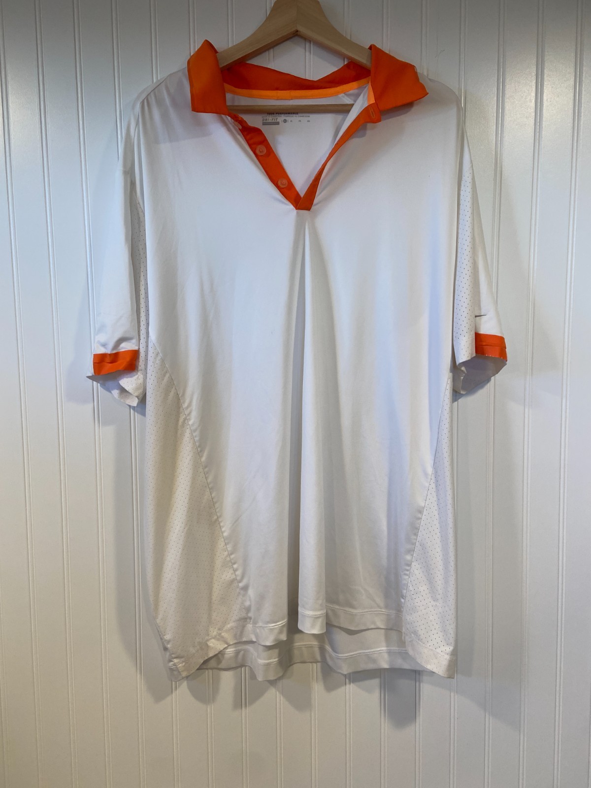 Nike Golf Dri-Fit Polo Shirt Mens XL White Orange Standard Fit Short Sleeve