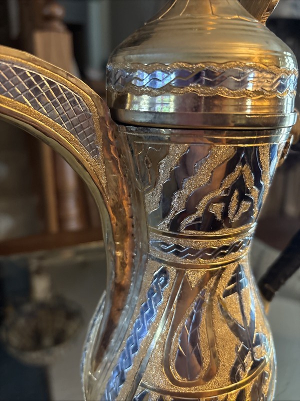 VINTAGE DALLAH COPPER GOLD SILVER BRASS INLAYED EGYPTION COFFEE TEA POT Show Pc