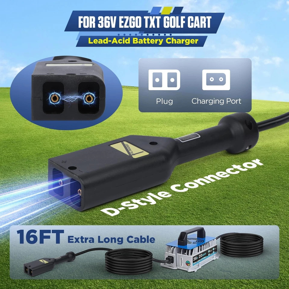 Carregador de carrinho de golfe 20A 36 volts para carrinhos EZGO TXT com plugue estilo D - Imagem 4 de 4