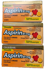 GoodSense Chewable 'Baby' ASPIRIN 81mg Low Dose ORANGE 36 Tablets ( 3 PACK ) --