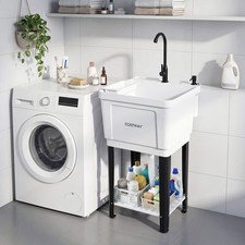 55L Utility Sink Laundry Tub with Rotating Faucet Storage Shelf