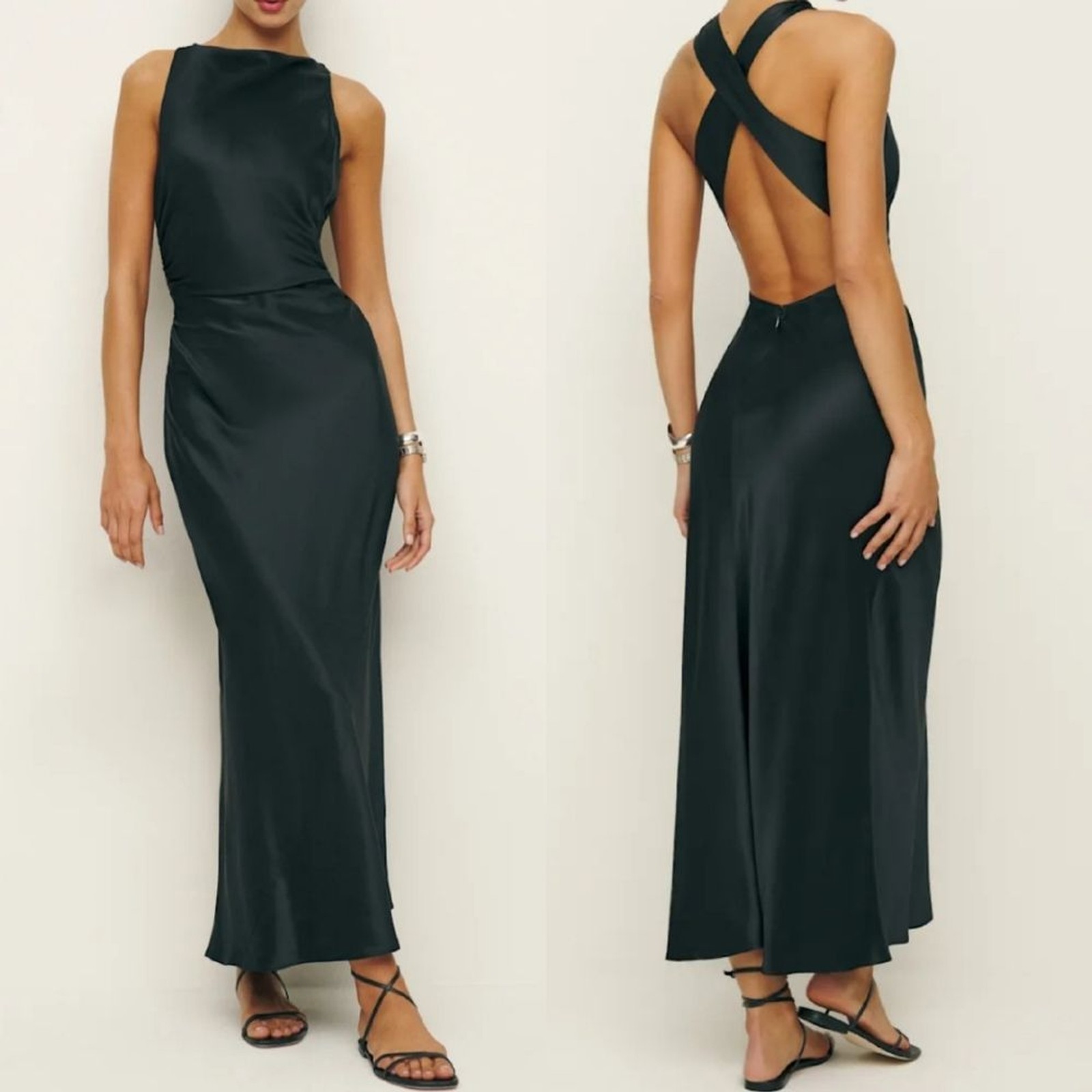 NWT Reformation Casette Silk Dress Black 10 image 2