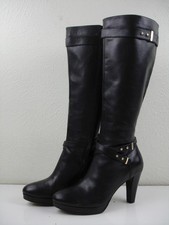 Women's 9 B M Cole Haan Air Cara Black Leather Platform Knee High Heel Zip Boots