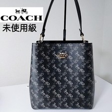 Level COACH Tote Bag Black Carriage Pattern Leather