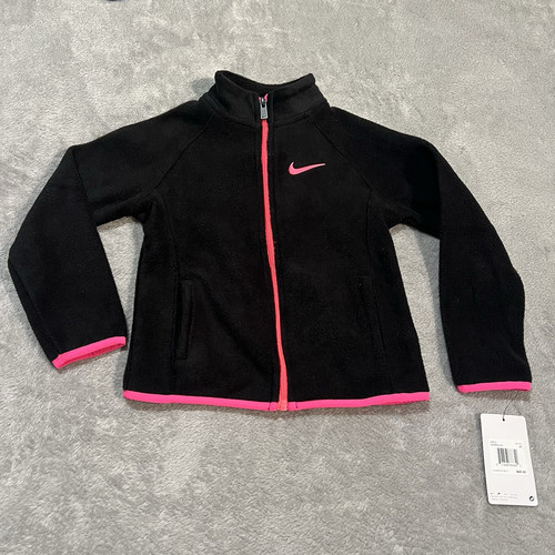 Nike Fleece Jacket Toddler 4T Black Pink Girls Full Zip Coat NWT