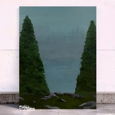 Original Impressionist Textured Acrylic Landscape Painting – Fog Forest, Pines