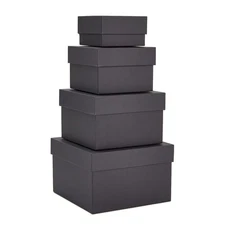 4-Pack Square Nesting Boxes with Lids - Assorted Sizes, 6.5 to 3.5 in - Black...