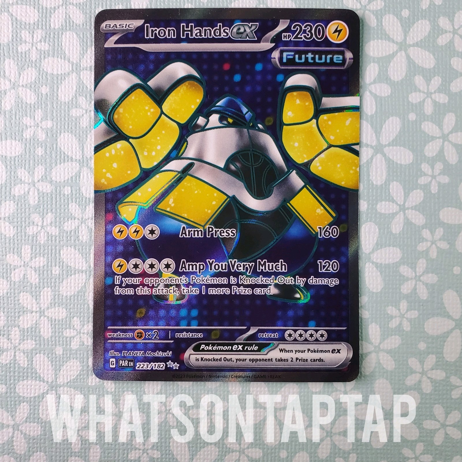 Pokemon Card Iron Hands Ex 223/182 Secret Rare Scarlet Violet Paradox Rift LP