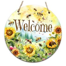 Wooden Welcome Sign For Front Door, Sunflower Bumble Bee Decor Sign, welcome