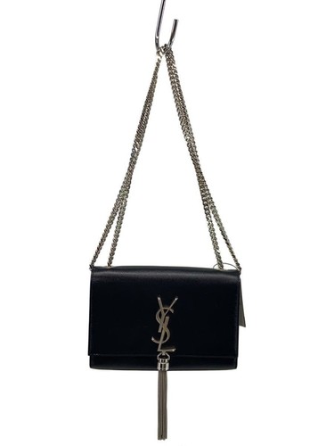YVES SAINT LAURENT Shoulder Bag Leather BLK Plain ws2080 Used