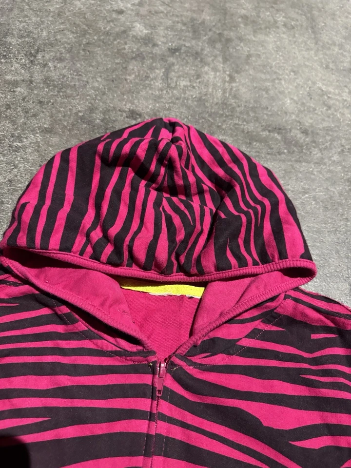 Abbey Dawn Style Pink And Black Zebra Striped Zip Up Hoodie Medium - Image 4 of 4