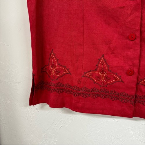 Vintage Red Linen Two Peice Set Wide Leg Pants Short Sleeve Button Down Shirt L - Bild 3 von 15