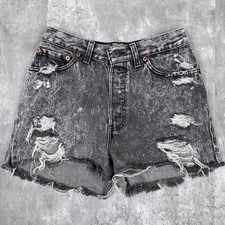 Vintage Levis 501 Shorts Womens 9 Blue Button Fly Denim Cut Off Black Acid Wash