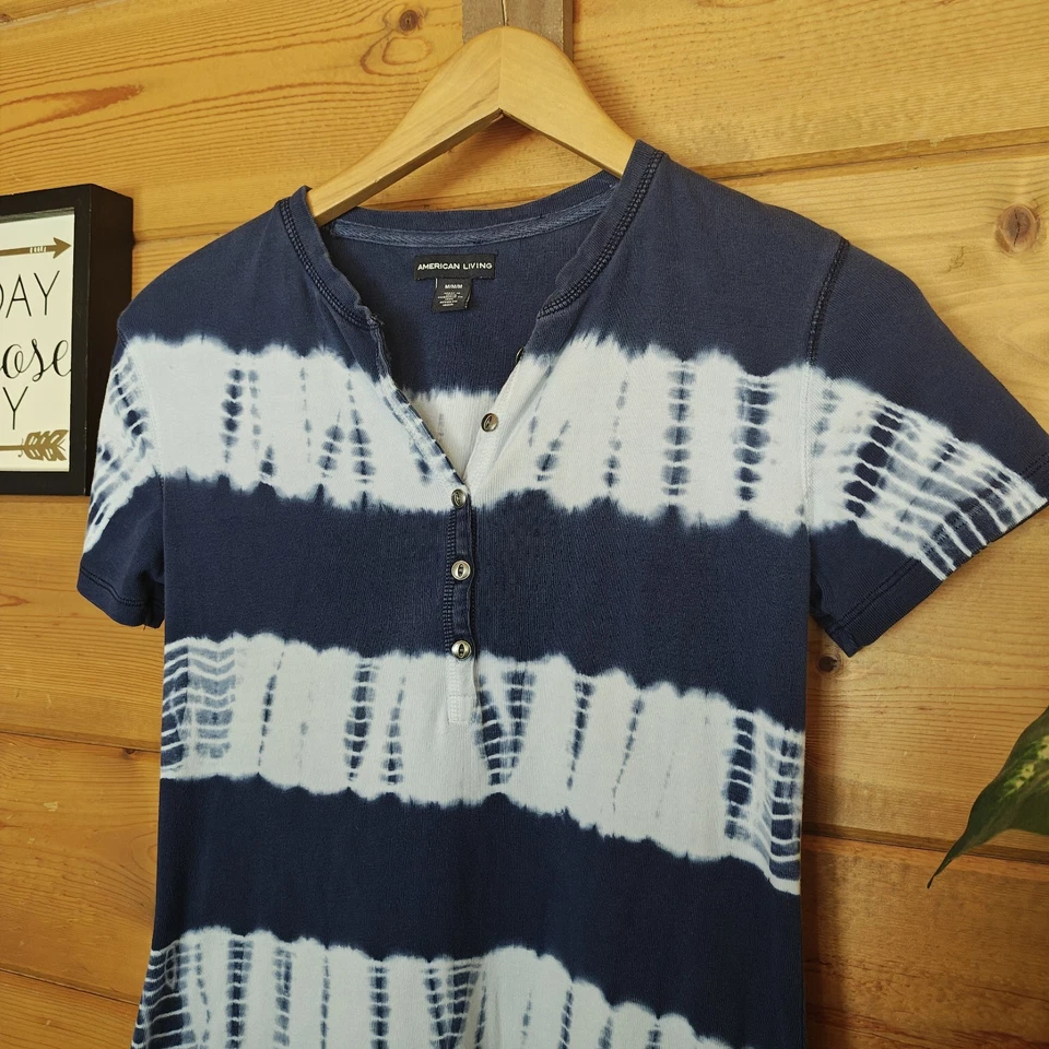 American Living футболка платье хлопок синий белый галстук краситель полоски Beach Resort Sz M - Изображение 2 из 4
