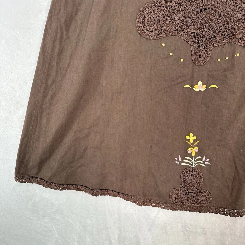 Saia feminina vintage Free People 8 marrom crochê bordada cowgirl costeira - Imagem 4 de 4
