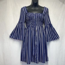 Jack by BB Dakota 3/4 Bell Sleeves Smocked Fit & Flare Mini Dress Women XS Navy