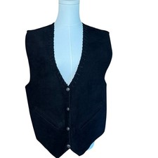 Vintage Mona Mode Black Suede Leather Vest Women  s L Western Braided