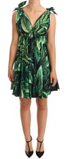Dolce&Gabbana Women Green Dress 100% Cotton Floral Print A-line Pleated Sundress