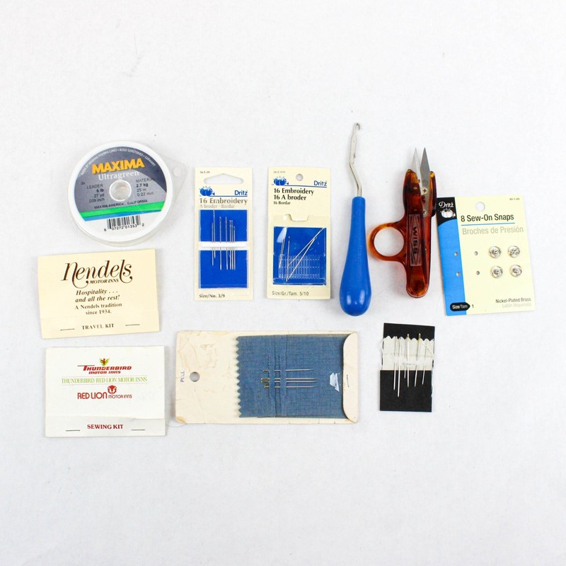 Dritz Maxima Sewing Notions Lot Needles Snaps Kits Latch Hook Scissors Line