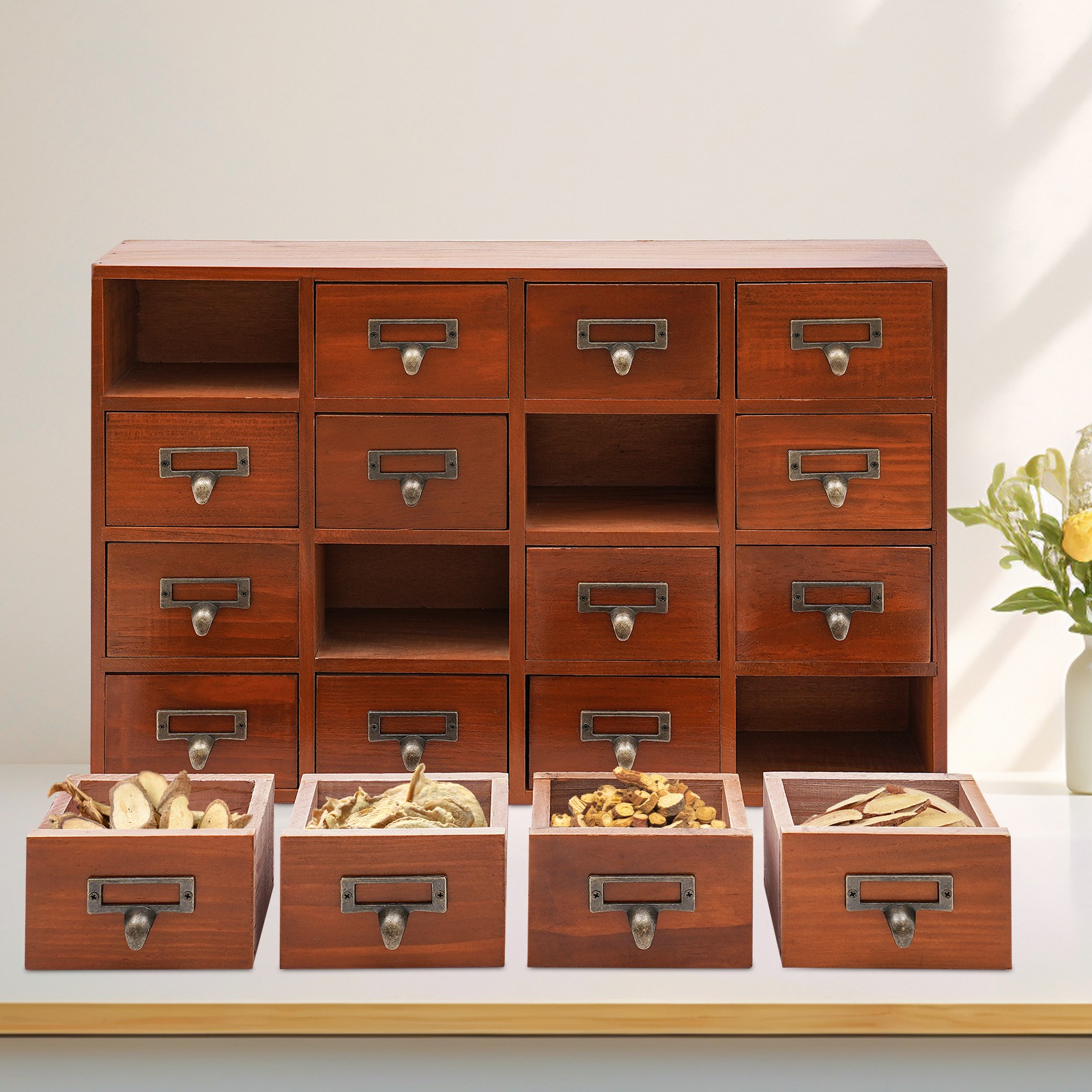 16 Drawers Vintage Tabletop Library Card Catalog Cabinet Apothecary Storage Box