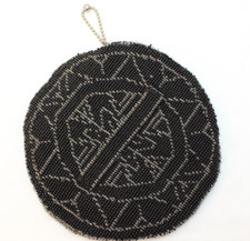 Vintage Black Clear Beaded Clutch Purse ROUND 5 1/2" Unbranded No lables