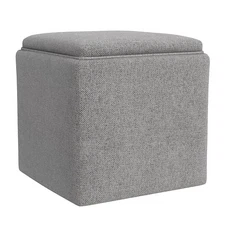  Home Decor Storage Ottoman with Tray Top|Upholstered Modern Square Grey