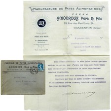 Enveloppe courrier 1921 Fabrique pâtes alimentaires LUX Amouroux Charenton