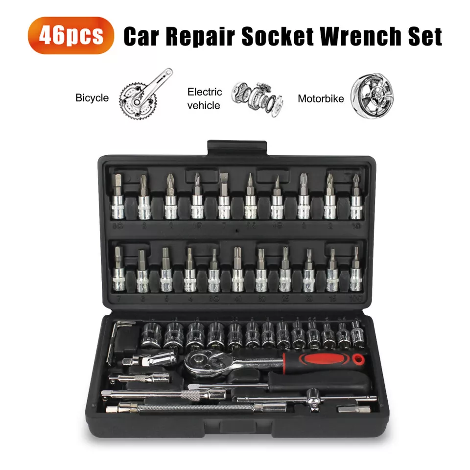 46PCS Socket Ratchet Wrench Set Metric Sae Spanner Car Repair Tool Kit 1/4"Drive - Image 4 of 4