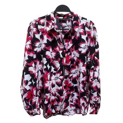 Rafaella NEW Womens Size XL Relaxed Fit High-Low Cuffed Sleeve Woven Blouse Top