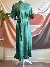 ASOS Design MIDI Dress Women’s Size 4 Green Satin Belted Holidays