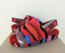 UGG RED CALI COLLAGE FLUFF YEAH SLIDE SHEEPSKIN SLIPPERS, WOMEN US 6/ EUR 37 NIB
