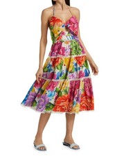 $335 NWT ANTHROPOLOGIE FARM RIO SzM RAINBOW CHITA FLORAL EMBROIDERED MIDI DRESS