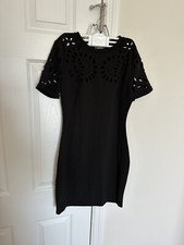 Shein XS Laser Cutout Bodycon Dress Black Short Sleeve
