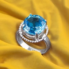 Natural Swiss Blue Topaz Ring All Size 925 Solid Silver Jewelry Gift For Her DA