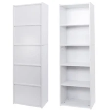 5 Shelves White Display Storage Cabinet Bookshelf for Home and Office 