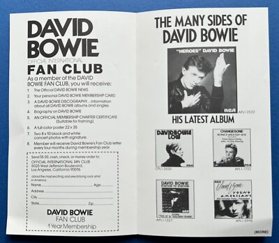David Bowie パンフ David Bowie: Two Vintage Official International Fan Club Brochures
