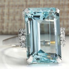Silver Plated Band For Christmas 4.5 CT Simulated Aquamarine Statement Ring