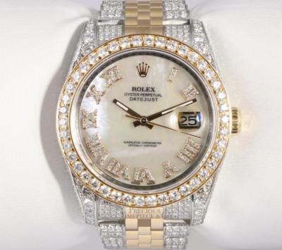 Rolex Datejust 116233 18k Gold Fully Iced 2CT Diamond Bezel White