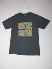 Star Wars Mens Crew Neck Baby Yoda Grogu T-Shirt Short Sleeve Size LT Gray