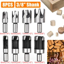 8Pcs Wood Plug Hole Cutter Cutting Set Dowel Maker Tool 3/8" Shank Drill Bits