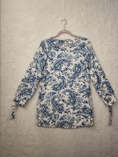 HM Women Dress 6 Blue Floral Print 100%Viscose Blend Tie Sleeve Casual Shirt Fit