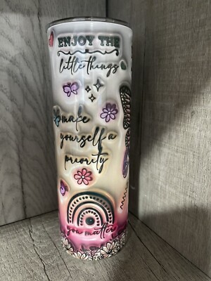 Graphic Skinny Tumbler- Inspirational Just Breathe Butterfly- 20oz Cup Straw