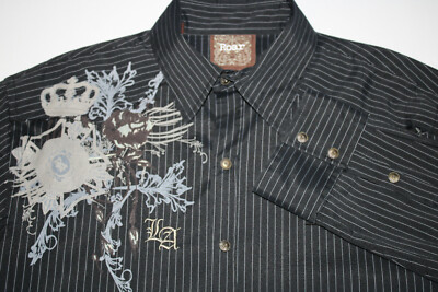 ROAR Strength ''PROUD TO BE'' Embroidered L/S BLACK Button Shirt Men's Fits Large 