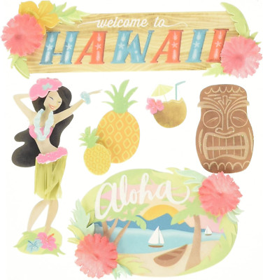 Jolee's Boutique Dimensional Stickers ~  Hawaii 6 Pc Aloha Hula Girl Flowers