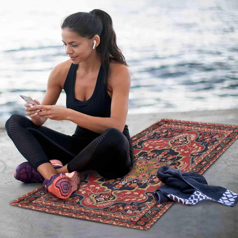 Eco-Friendly Non-Slip Foldable Red Persian Design Yoga Fitness Mat