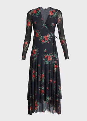 NWT GANNI Black Floral Mesh High-Low Wrap Dress 6US/38EU $345 | eBay NWT GANNI Black Floral Mesh High-Low Wrap Dress 6US/38EU $345 | eBay